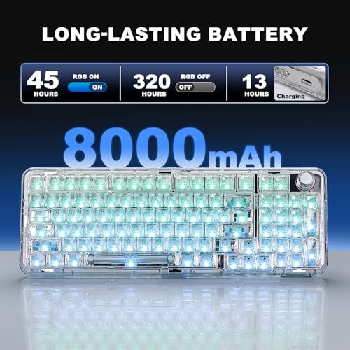 YUNZII X98 QMK/VIA Wireless Mechanical Gaming Keyboard with Knob,Tri-Mode BT5.0/USB-C/2.4GHz Hot Swappable Keyboard,Pre-lubed Switches Gasket Mount RGB Backlit for Wins/Mac (White, Snow Switch) - color: White, size: Snow Switch