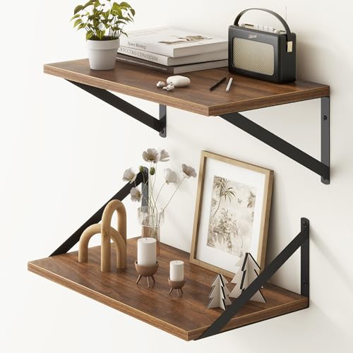 Fun Memories 10" D x 16" W Floating Shelves, Set of 3, Walnut - color: Walnut, size: 16"W x 10"D - 3P