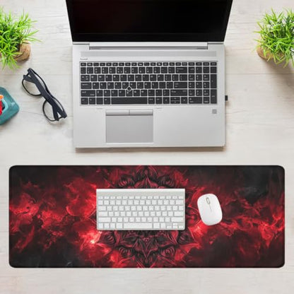 Mandala Mouse Pad Gothic Dark Red Flame Magic Abstract Large Desk Mat with Stitched Edges,Non-Slip Waterproof Rubber Base Mouse Mat 31.5 x 11.8 Mouse Pads for Desk Home Office Gaming - color: Mandala, size: 31.5" x 11.8"