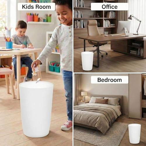 Mini Waste Basket - Durable Small Plastic Garbage Trash Can Bin - Lidless Open-Top, Slim Profile for Compact Spaces - Suitable for Home, Bathroom, Office, Bedroom, Kitchen and More, White - color: White