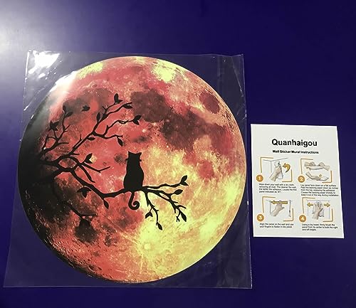 Quanhaigou Glow in The Dark Wall or Ceiling Moon Stickers – Luminous Decal Sticker for Simulated Planet Effect at Night – Red 3D Earth Black Tree Cat - color: Red
