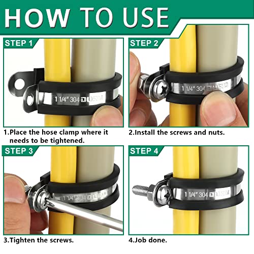 OURU 20pcs 1 Inch Stainless Steel Cable Clamps, Rubber Coated, Black - size: 20pcs - 1"