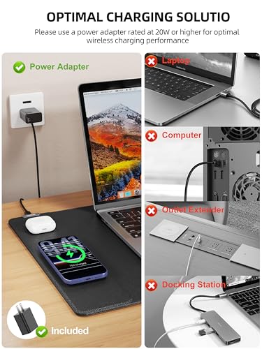 TopMade Mouse Pad with 15W Wireless Charging, XXL Large Leather Desk Mat, Waterproof Gaming Mousepad Home Office Desk Pad Protector, Black (Includes 20W PD Power Adapter & 6.56ft Woven Cable) - color: Black With Adapter