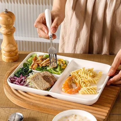 White Porcelain Dinner Plates Portion Control Balanced Meal Building Divided Plate for Adults Rectangular Snack Plate -1 PCS 10 Inch - size: 10x7 Inch