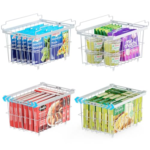 iSPECLE Freezer Organizer Bins - 4 Pack Adjustable Width for 5 to 7 Cu.Ft Chest Freezers, Stackable Wire Storage Baskets for Deep Freezer Organization, Assembly Required, White - style: 4 Pcs-14.8"-White