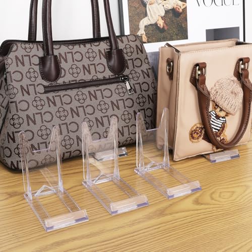 6 Pcs Acrylic Plate Stands Plastic Display Holders, Plastic Display Holders Clear for Wallet Purses Handbag Bag Jewelry Display Adjustable Organizer for Home Office Display Party Decoration