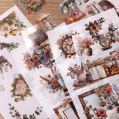 Scrapbooking Stickers 20 Sheets Pre-Cut 200 washi Stickers PET People Sticker Books for journaling Scrapbook Supplies Flower Transparent Journal Sticker - color: Beige