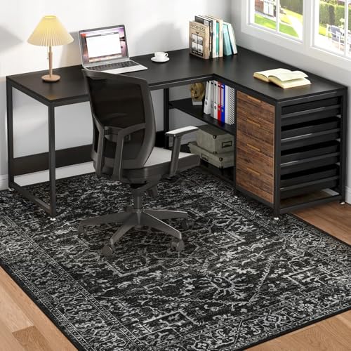 Chair Mat for Hard Floors, QQpony 60" x 48" Office Chair Mat for Hard Surface, Area Rug for Living Room, Protector Floor Rug Mat for Home Office (Black) - color: Black, size: 60" x 48" (for hard floors)