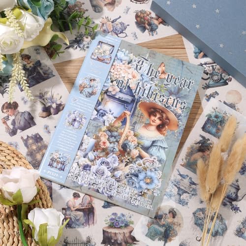 Vintage Ephemera Sticker 24 Sheets precut 300 washi Stickers Paper Journal Stickers for Adults People Junk Journal Sticker Book Scrapbooking Supplies - color: Blu