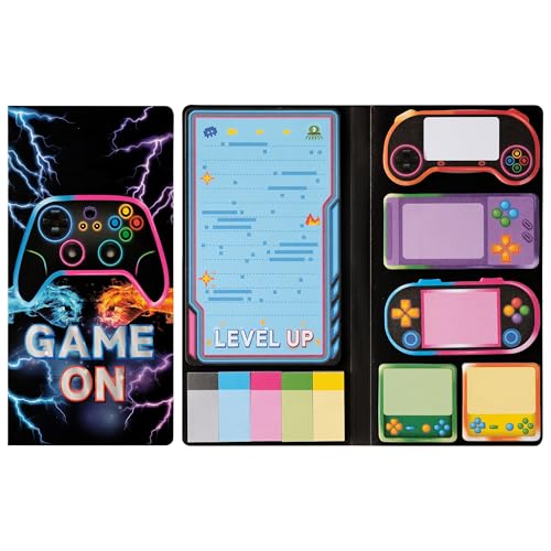 B1ykin Sticky Notes Set - 550 Sheets Writing Pad Light Video Game Design | Self-Stick Notes Pages, Teacher Appreciation Gift, School Office Supplies, Level Up Video Game Design