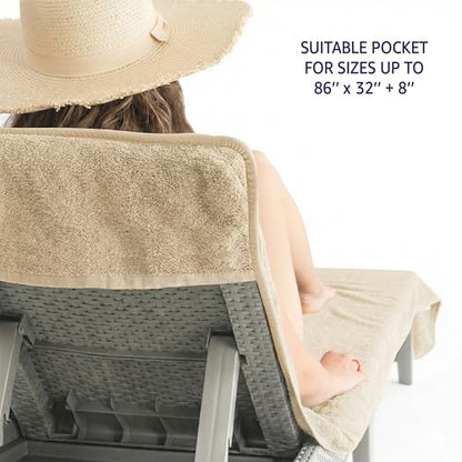 American Soft Linen Chaise Lounge Covers with Pocket, 86"x32" Oversized Beach Pool Lounge Chair Towel, Beige - color: Beige Chair Towel, size: 1 PIECE