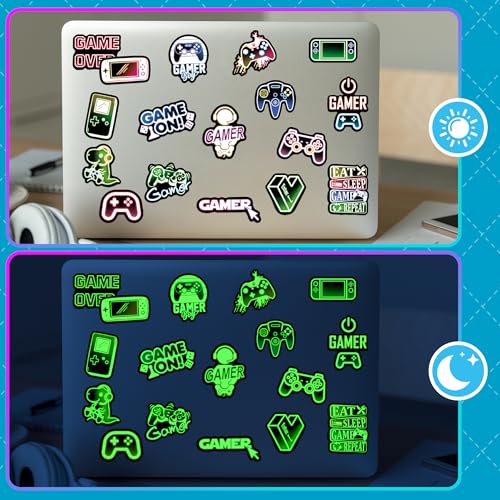 50 Pcs Glow in The Dark Neon Game Stickers for Water Bottle, Cartoon Gamer Video Gaming Sticker, Vinyl Waterproof Laptop Decals for Teens Students Adults - color: Luminescent-474ksxx