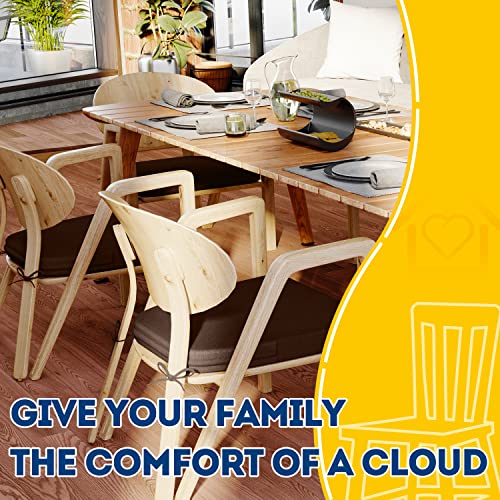 AAAAAcessories D-Shaped Chair Cushions, 2" Thick Dining Chair Pads with Ties and Removable, Machine-Washable Cover, 17" x 16", Set of 4, Brown - color: Brown, size: 4 Count(Pack of 1)