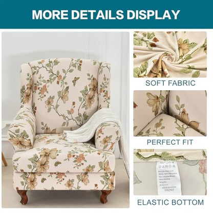 KRFOONN Wingback Chair Covers Slipcovers 2 Piece Stretch Wing Chair Covers Spandex Slipcovers Wingback Sofa Covers Armchair Covers Non-Slip Furniture Protector for Living Room Wingback Chairs, A24 - color: A24