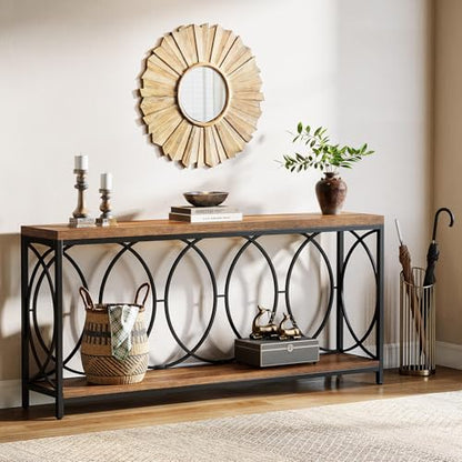 Tribesigns 70.9-Inch Extra Long Console Table, 2-Tier Industrial Table Behind Couch with Storage Shelf, Narrow Entryway Console for Living Room, Entryway, Hallway, Rustic Brown