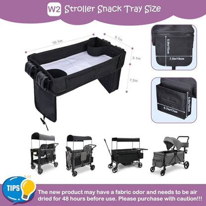 Babenest Stroller Snack Tray for Wonderfold Wagon W2, Foldable Thickened Snack Tray with Cup Holder, Storage Mesh Bag & Pen Slot, Easy to Clean Snack Board for Drawing - size: W2
