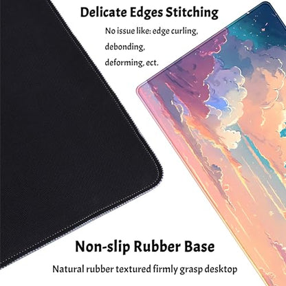 Cool Pink Desk Mat Pastel Clouds Large XXL Gaming Mouse Pad Non-Slip Rubber Base Mousepad, Office Desktop Decor Desk Pad, Computer Laptop Keyboard and Mouse Mat with Stitched Edges, 31.5x15.75 in - color: Pastel Pink Clouds