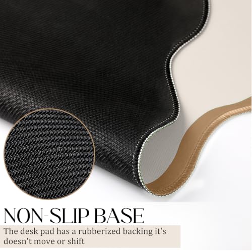 Hahafelt Scalloped Desk Mat Large Desk Pad Cute Coquette Table Mat Back to School Preppy Table Make up Pad Nonslip Graduation Gift with Stitching Waterproof Gaming(Beige,23.6 x 13.8 Inches) - color: Beige, size: 23.6 x 13.8 Inches
