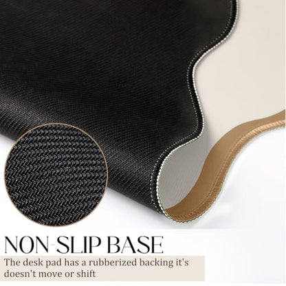 Hahafelt Scalloped Desk Mat Large Desk Pad Cute Coquette Table Mat Back to School Preppy Table Make up Pad Nonslip Graduation Gift with Stitching Waterproof Gaming(Beige,23.6 x 13.8 Inches) - color: Beige, size: 23.6 x 13.8 Inches