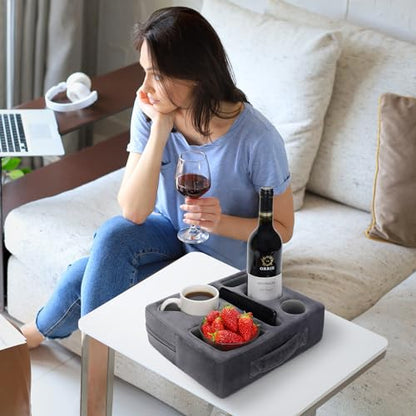 G GOOD GAIN Couch Cup Holder Pillow-Sofa Cup Holder Cozy Buddy | Bed Drink Caddy Holds Tablet, Remote, Snacks | Waterproof Anti-Spill Sofa Beverage Tray for Car, Park, Beach, Picnic, Boat, RV(Grey) - color: Gray, size: 12.5 x 9.5 inches