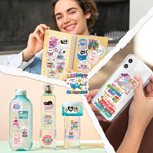 200 PCS Romance Book Stickers for Kindle, Holographic Bookish Sticker Pack Reading Glitter Vinyl Decals for Laptop Water Bottles Journal Scrapbook Waterproof