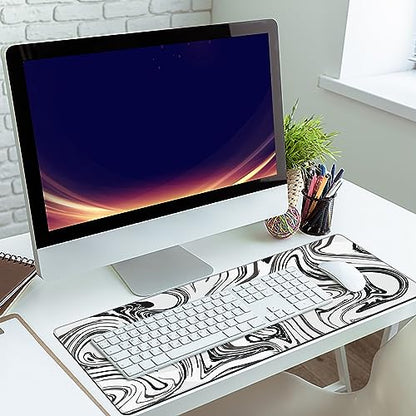 MIOAOSRT Desk Mat,Abstract Black and White Marbling Extended Gaming Mouse Pad,Large Non-Slip Rubber Base Mousepad with Stitched Edges,Waterproof Mouse Mat Desk Pad for Office Game Home 35.4x15.75 in - color: Black and White Marbling