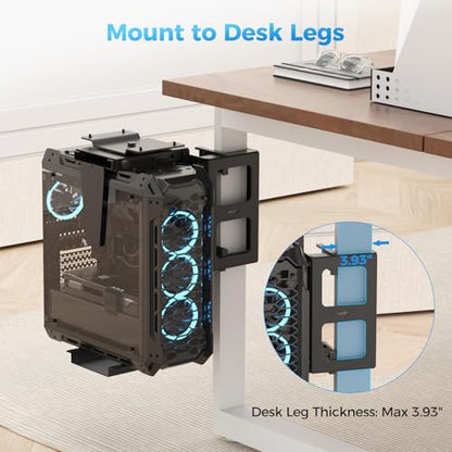 Suptek Clamp-on Desk or Desk Leg PC Mount,Adjustable Height and Width,CPU Under Desk Table Beam PC Mount Bracket Computer Tower Wall and Under Counter Holder - size: MAX 11.61"(W) Desk/Leg/Beam PC Mount