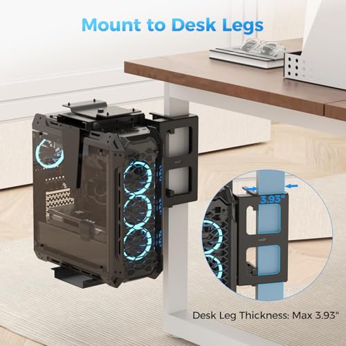 Suptek Clamp-on Desk or Desk Leg PC Mount,Adjustable Height and Width,CPU Under Desk Table Beam PC Mount Bracket Computer Tower Wall and Under Counter Holder - size: MAX 11.61"(W) Desk/Leg/Beam PC Mount