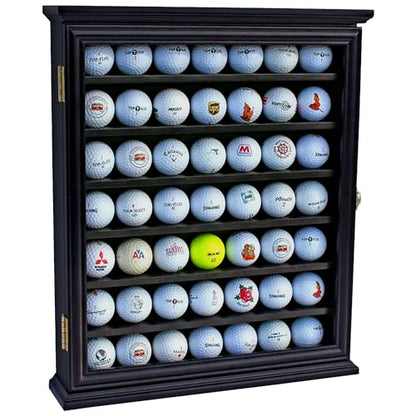 DisplayGifts 49 Golf Ball Display Case Cabinet Wall Rack Holder Frame with 98% UV Protection Acrylic Door Lockable, Great Golfer's Gift Black Finish - color: Black