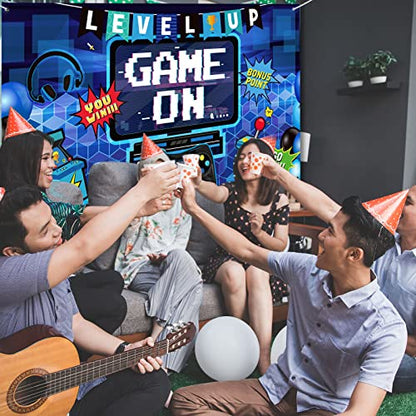 Blulu Video Game Party Decoration Video Gaming Photo Backdrop Background Birthday Photo Banner Gamer Room Decor for Game Fans Video Gamer Party Decoration Supplies (70.9 x 43.3 Inch)