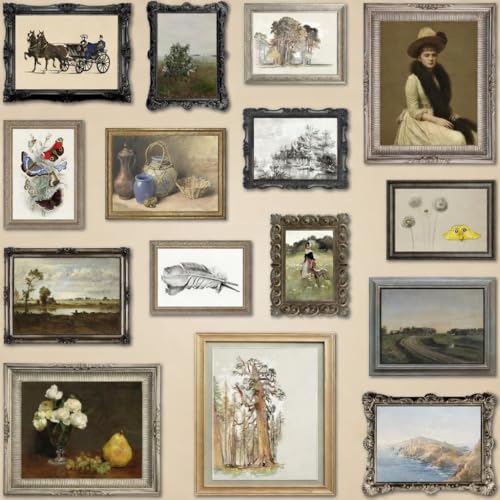 MAZUKO 15 Pcs Vintage Moody Wall Art Decor Set, Antique Oil Painting Prints, French Country Cottagecore Decor, includes 8x10, 5x7, 4x6 Unframed Aesthetic Landscape & Floral Art - color: Vintage 15
