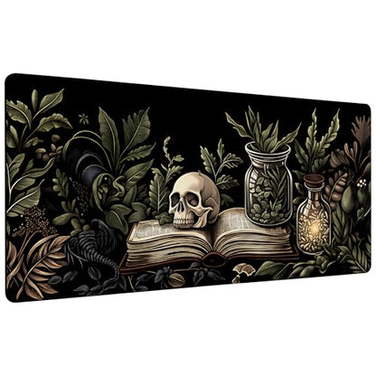 Book and Skull Gaming Mouse Pad 35.4 x 15.7 Inches with Non-Slip Rubber Base, Smooth Cloth Surface Desk Keyboard Mat for Computer, PC, Laptop, Desktop - color: Book and Skull