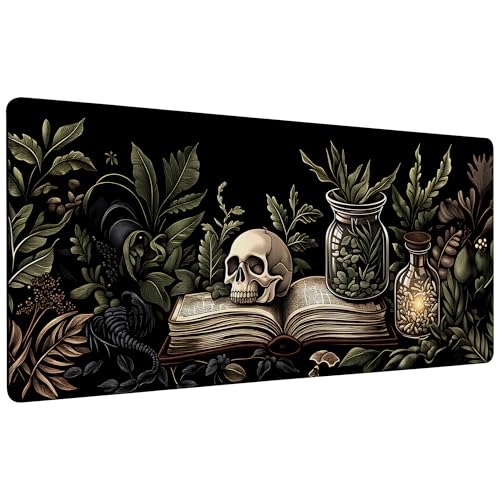 Book and Skull Gaming Mouse Pad 35.4 x 15.7 Inches with Non-Slip Rubber Base, Smooth Cloth Surface Desk Keyboard Mat for Computer, PC, Laptop, Desktop - color: Book and Skull