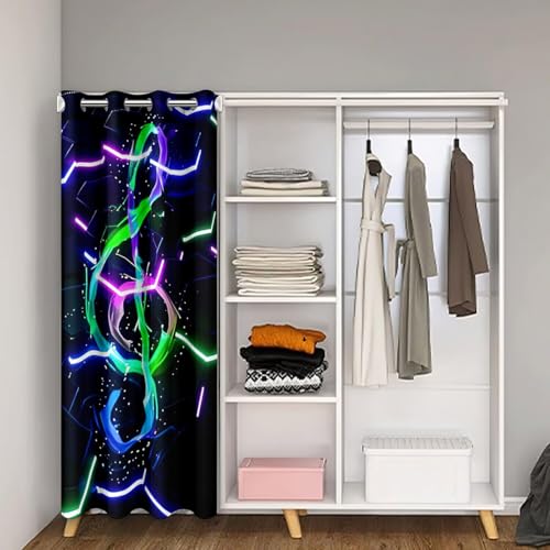 Manfei Liquid Design Modern Musical Style Doorway Curtain for Privacy,Neon Light Geometric Hexagon Pattern Blackout Curtain 52" W X 80" L,Colorful Notes Door Drape for Hallway Entrance Pantry - color: Black, size: 52"W x 80"L (Pack of 1)