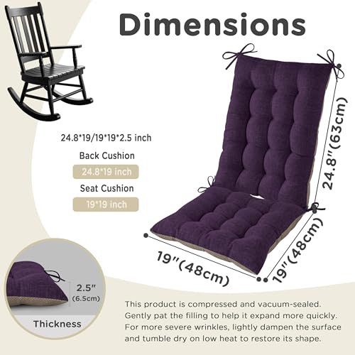 AddGrace Non-Slip Rocking Chair Cushion Extra Large Linen Thick Chair Pads Durable High Back Seat Cushions with Ties Set of 2 Purple - color: Purple