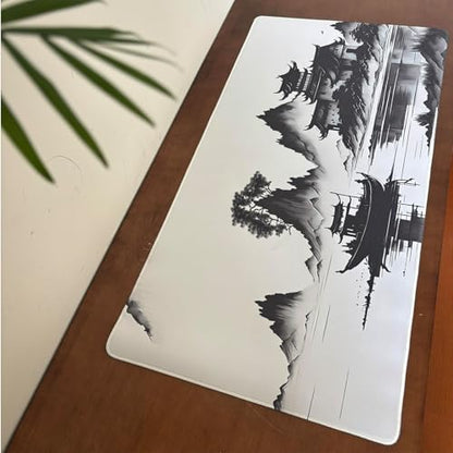 Chinoiserie Mouse Pad Black White Large Ink Painting Desk Mat Landscape XXL Large Gaming Mouse Mat for Office,Computer,Keyboard,Laptop and Home Desk Mat 31.5 X 15.7inch - color: A7- Ink