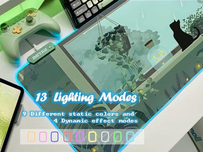 JMIYAV Black Kitten RGB Green Gaming Mouse Pad 31.5x12 Inch PC XL Large Glowing Led Light Up Desk Pad Non-Slip Rubber Base Computer Cute Mousepad Mat Desk Accessories Gaming Setup 31.5x12 Inch - color: G-black Kitten