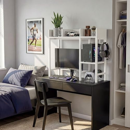 BOLUO Desk Hutch Dorm Room, Desktop Bookshelf for Computer Desk 37" Hutch Organizer Tabletop Storage Rack for College Essentials Home Office White