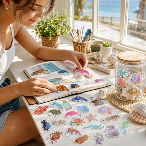 Ocean Stickers for Kids Summer Ocean Stickers for Water Bottles Laptop Vinyl Sticker(50 Pcs) - style: Ocean Stickers