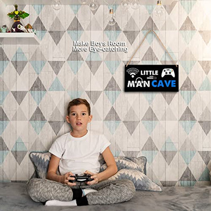Little Man Cave, Gaming Wooden Door Sign for Gamer Room Decor, Boys Decorations for Bedroom Nursery Playroom Wall Art (5"x10") -A02 - style: game
