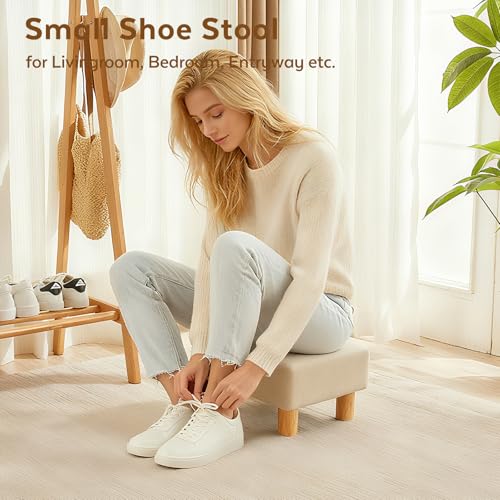 Small Foot Stool Ottoman, Linen Footstool Ottoman Foot Rest for Couch, Rectangle Footstools and Ottomans Small for Living Room, Entryway and Bedroom (Beige) - color: Beige