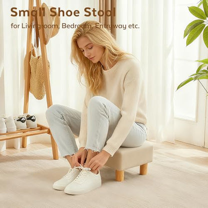 Small Foot Stool Ottoman, Linen Footstool Ottoman Foot Rest for Couch, Rectangle Footstools and Ottomans Small for Living Room, Entryway and Bedroom (Beige) - color: Beige