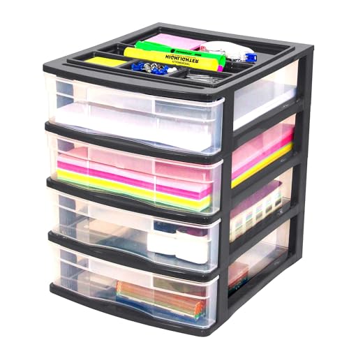 Gracious Living 4 Drawer Desktop & Countertop Organizer w/Organization Lid for Craft Storage, Office Supplies & School Supplies, Black/Clear (2 Pack) - size: 2 Pack
