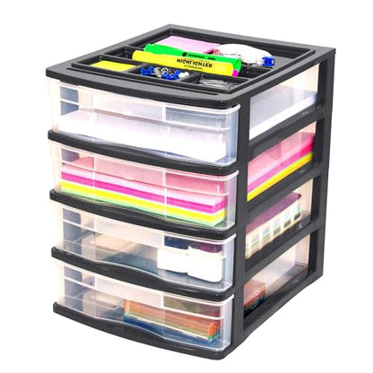 Gracious Living 4 Drawer Desktop & Countertop Organizer w/Organization Lid for Craft Storage, Office Supplies & School Supplies, Black/Clear (3 Pack) - size: 3 Pack