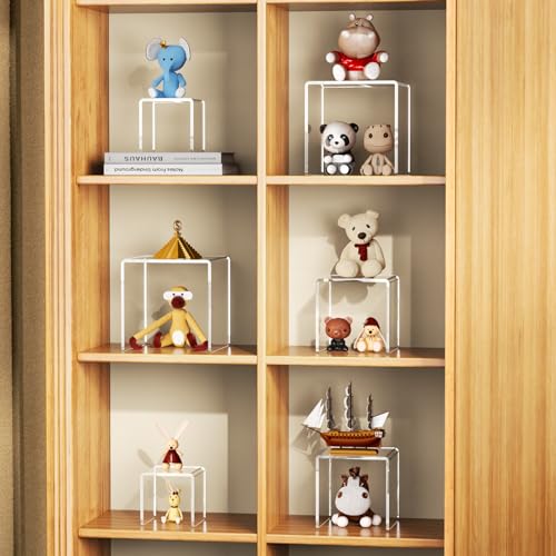 NIUBEE Acrylic Display Risers Stand 2 Sets,3 Steps Clear Riser Shelf Showcase for Amiibo Funko POP Figures -8.4"x6.3"x4.3" - size: (8,6,4)" x2Set