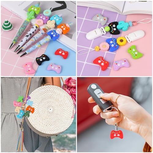 12 Pcs Video Game Controller Silicone Beads, EVERMARKET Gamepad Shape Silicone Focal Beads for Pens, Cute Silicone Beads Bulk, Rubber Loose Spacer Beads for Keychain Making DIY Crafts Bracelet Lanyard