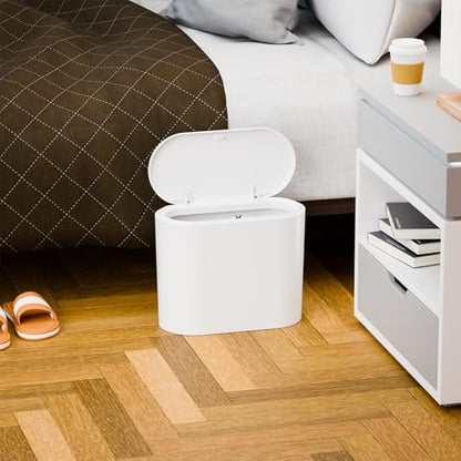 White 12 Liter Rectangular Plastic Small Garbage Can With Lid,2 Pack 3.17 Gallon Slim Bathroom Trash Can with Lid and Dog Proof Garbage Can and Wastebasket,Lidded Trashcan for Bedroom,Rv,Dorm,Office - color: White, style: Pack of 2