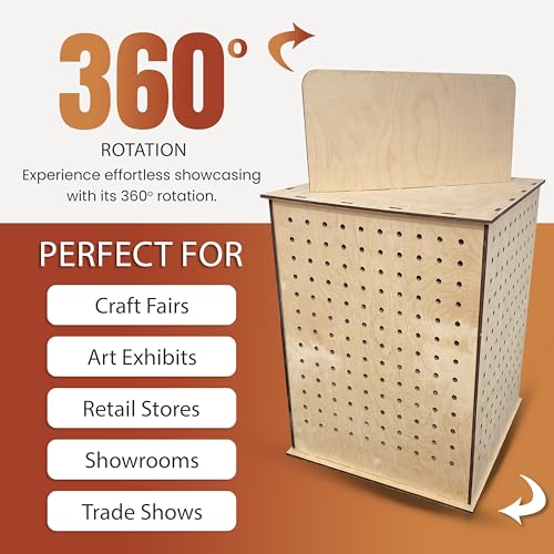 TORCHED DISPLAYS Rotating Display Stand | 22.5 x 16.76-inch | Rotating Organizer Wood Pegboard | Pegboard Display Stand for Craft Shows, Vendor Events, Jewelry, Accessories | Natural - style: Natural