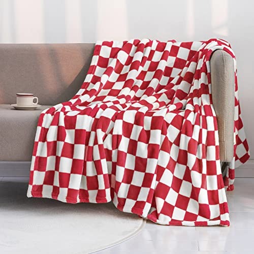 LOMAO Throw Blankets Flannel Blanket with Checkerboard Grid Pattern Soft Throw Blanket for Couch, Bed, Sofa Luxurious Warm and Cozy for All Seasons (Red, 50"x60") - color: Red, size: 50"x60"