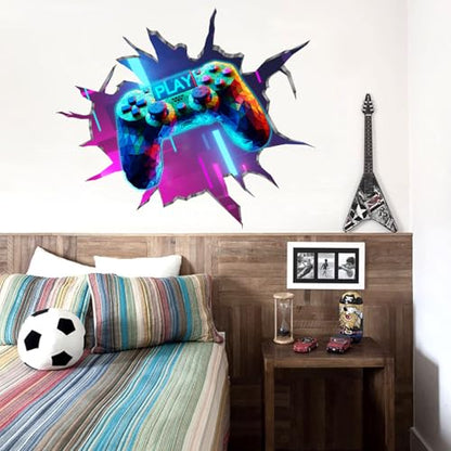 YIMEHDAN Large 3D Game Wall Decals (35.8”x32.4”), Gaming Break Through The Wall Vinyl Wall Stickers for Game Lover, Removable Video Games Artwork for Boys Playroom Bedroom Decor - style: game2